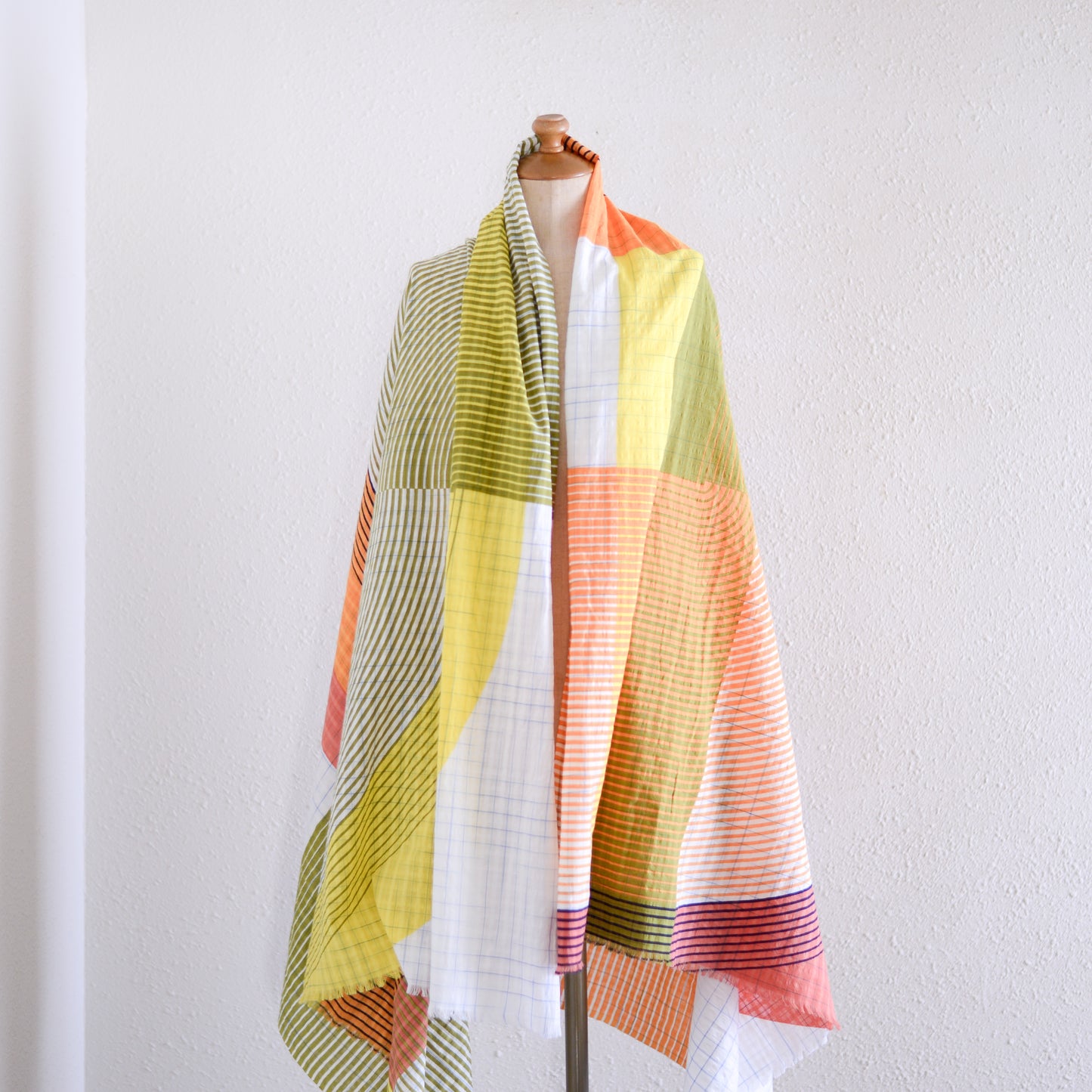 コットンショール Lime Check & Lines