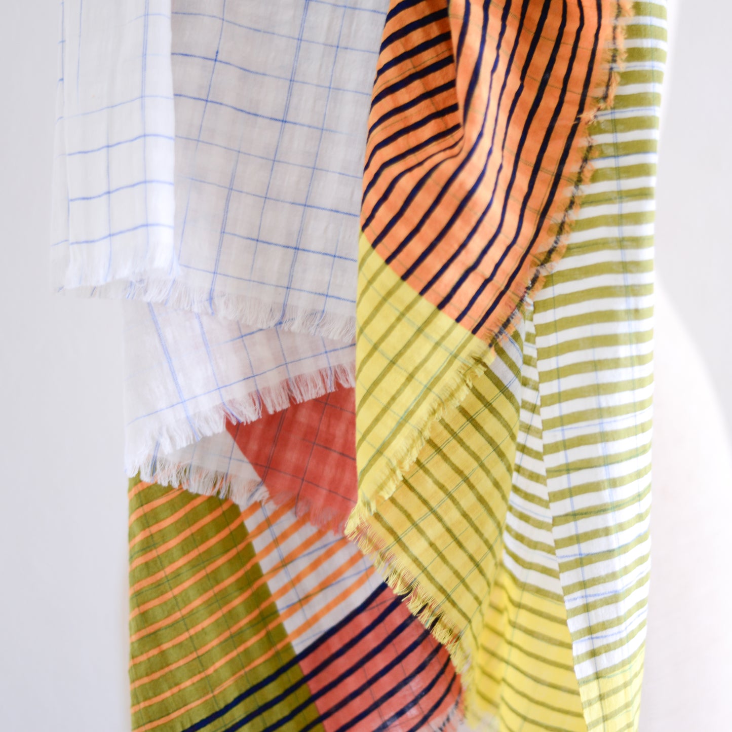 コットンショール Lime Check & Lines