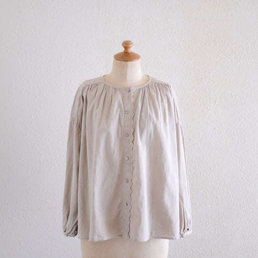 Beige Cotton Two-Way Embroidery Blouse
