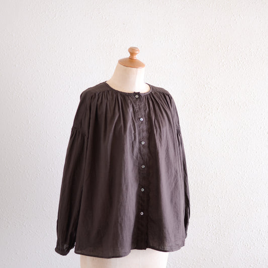 Cotton 2-way embroidered blouse, Brown