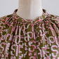 Viscose Text Print Dress Khaki×Pink