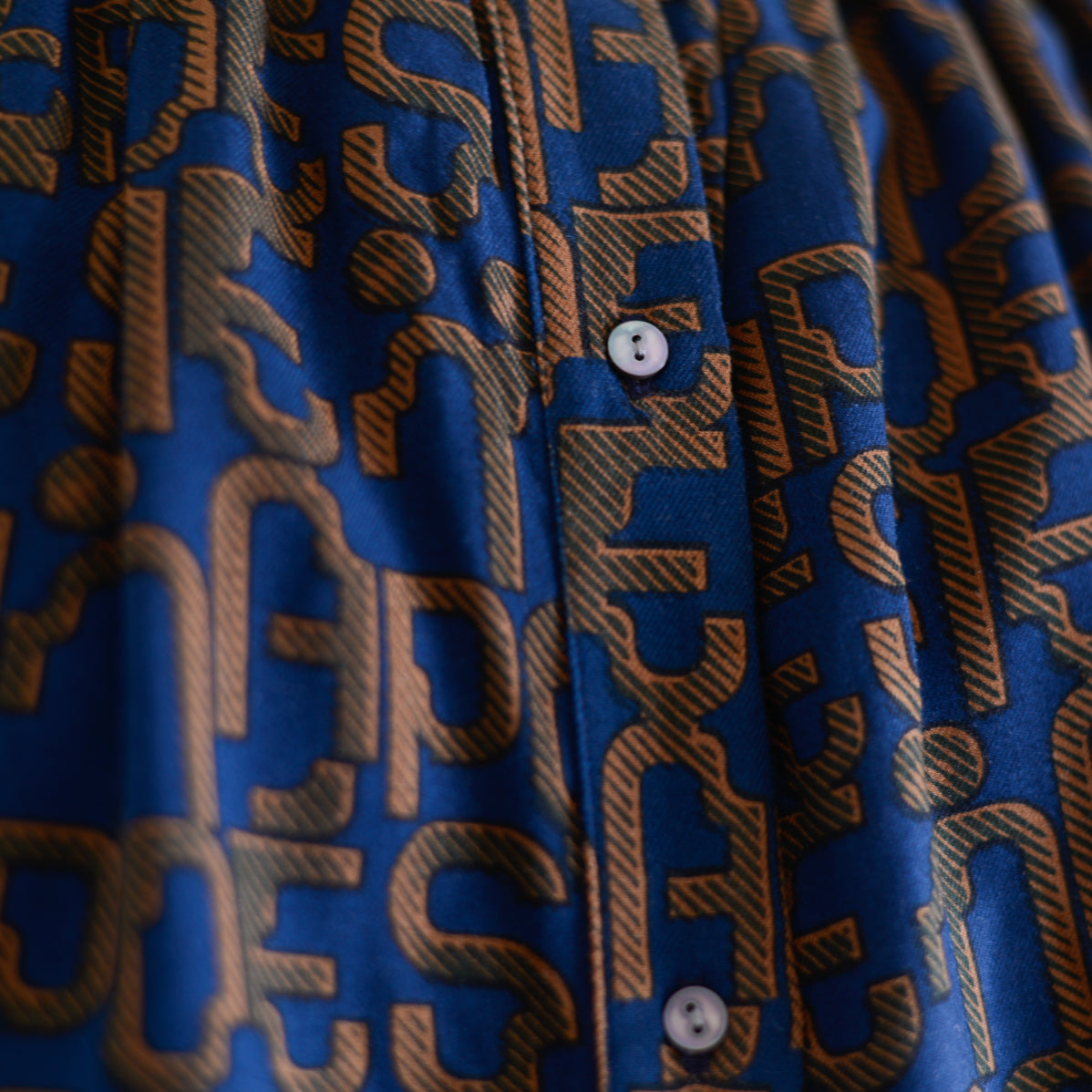 Viscose Text Print Dress Navy x Brown