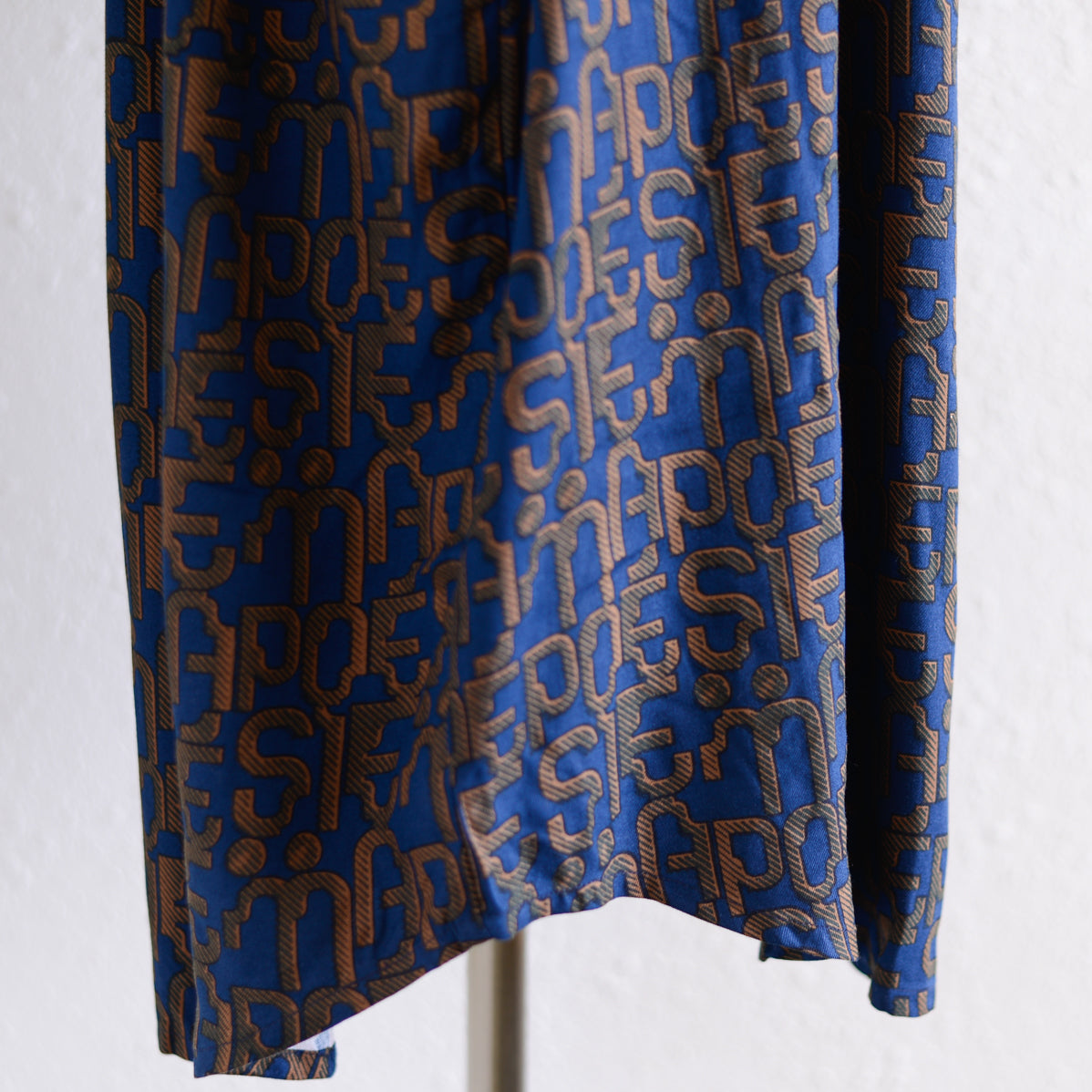 Viscose Text Print Dress Navy x Brown