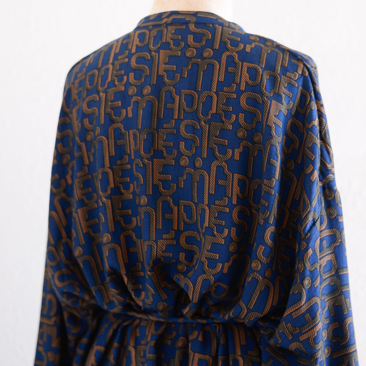 Viscose Text Print Dress Navy x Brown
