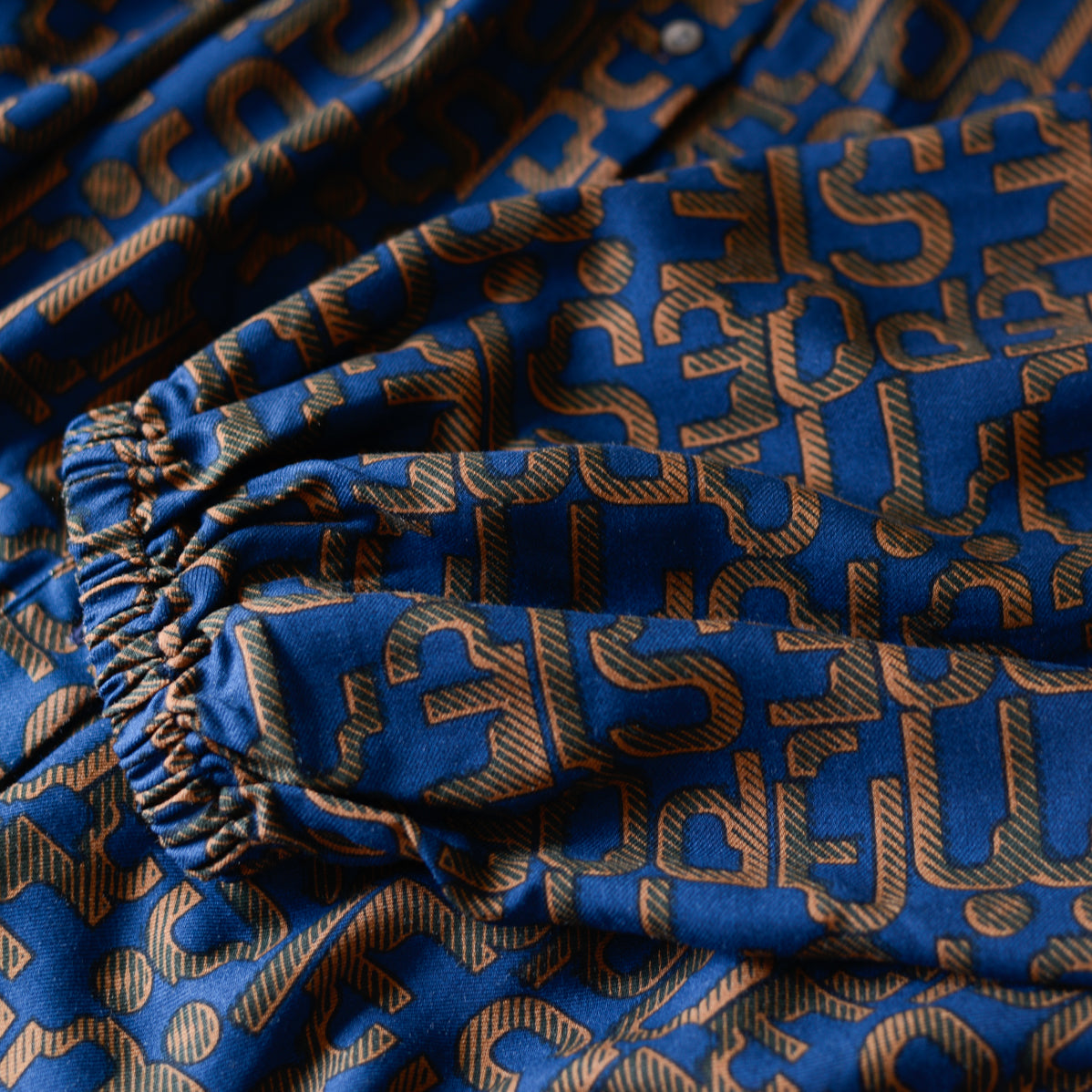 Viscose Text Print Dress Navy x Brown