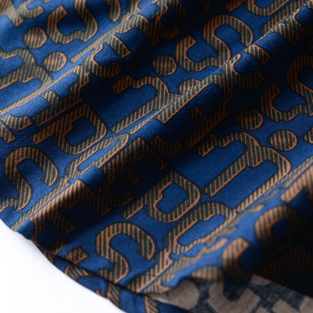 Viscose Text Print Dress Navy x Brown