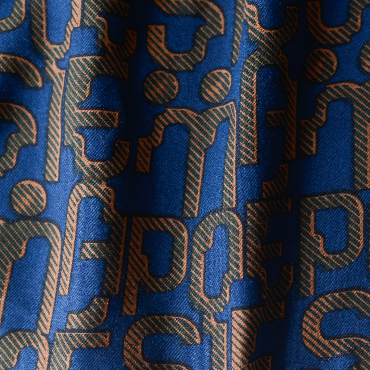 Viscose Text Print Dress Navy x Brown