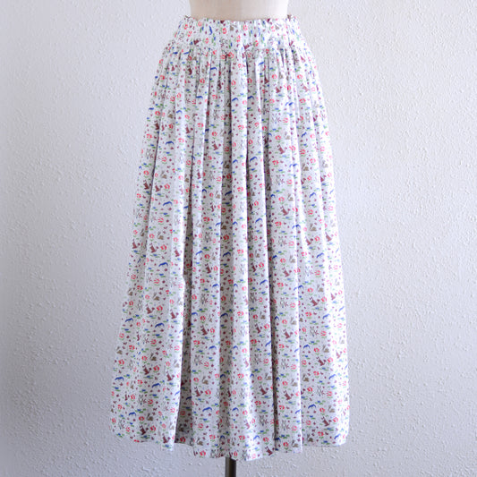 Liberty Print Organic Cotton Gathered Skirt White