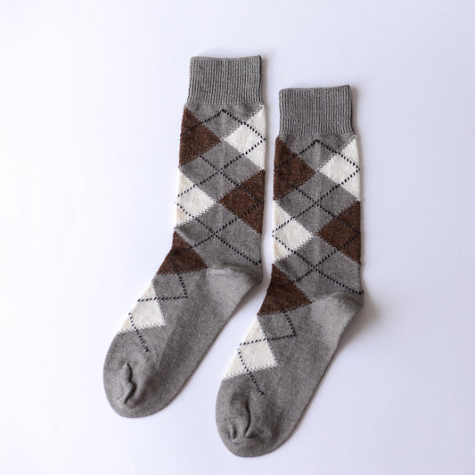 Organic Cotton Alpaca Yak Argyle Socks, Dark Gray