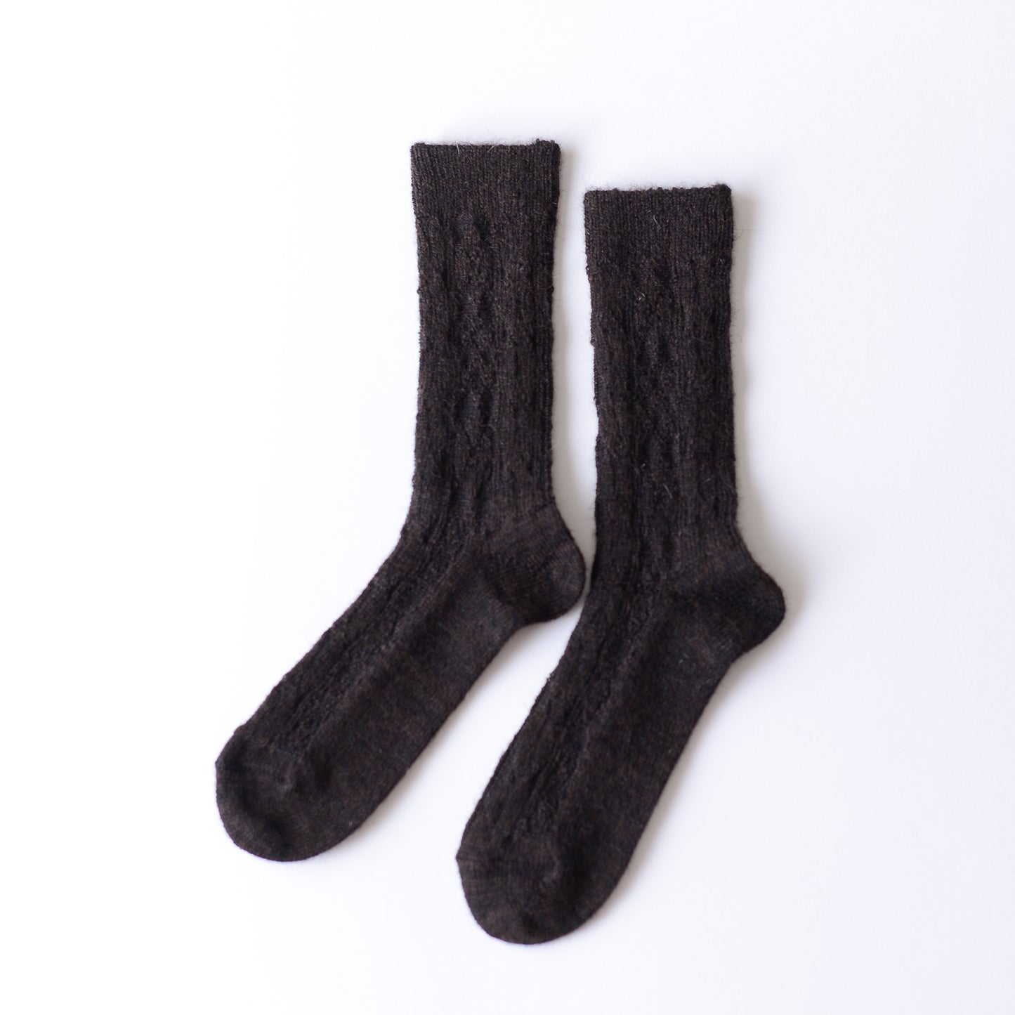 Alpaca Cable Knit Socks Dark Brown