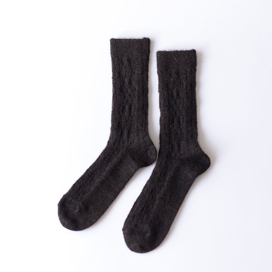 Alpaca Cable Knit Socks Dark Brown