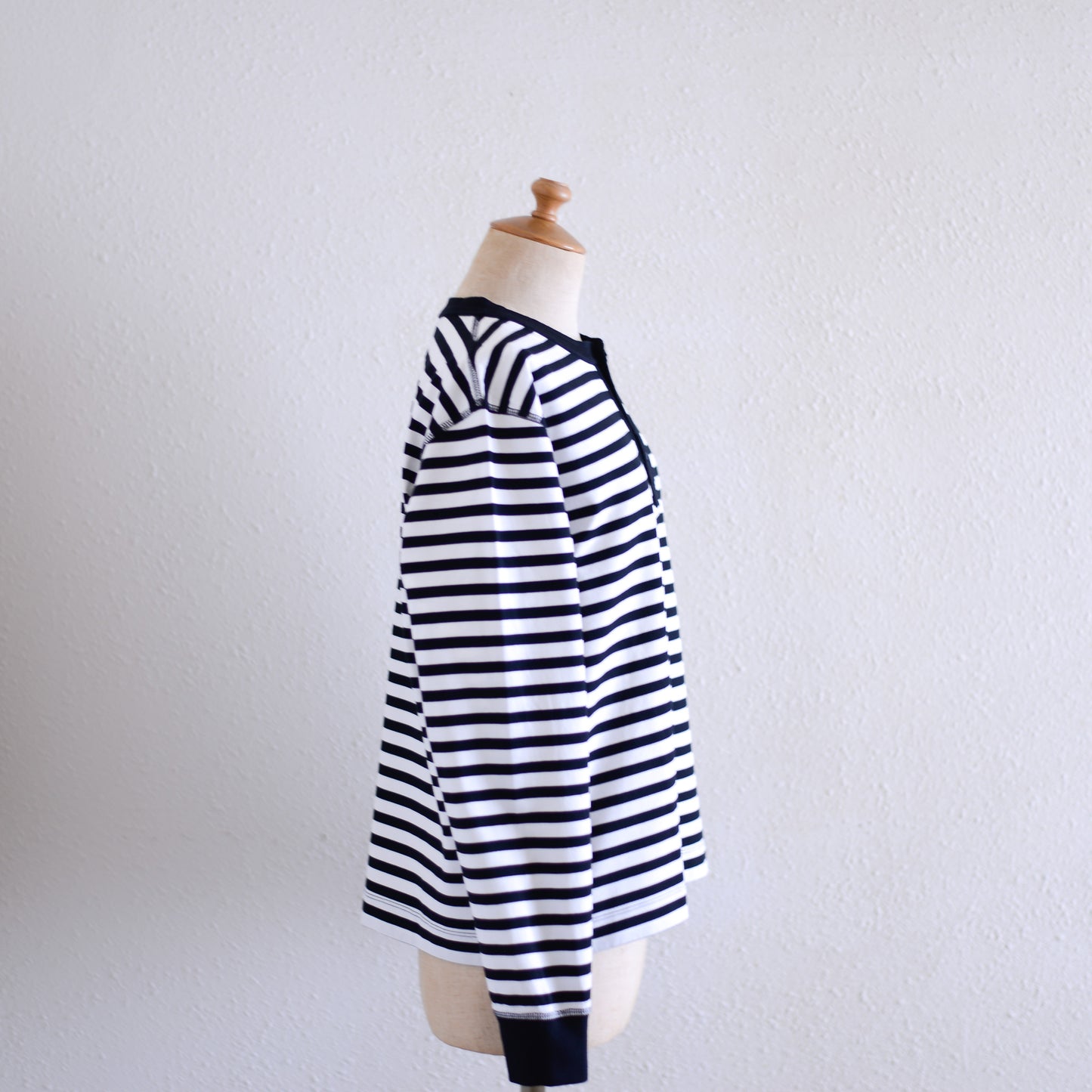 Cotton Striped Henley Neck Pullover Off White×Black