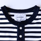 Cotton Striped Henley Neck Pullover Off White×Black