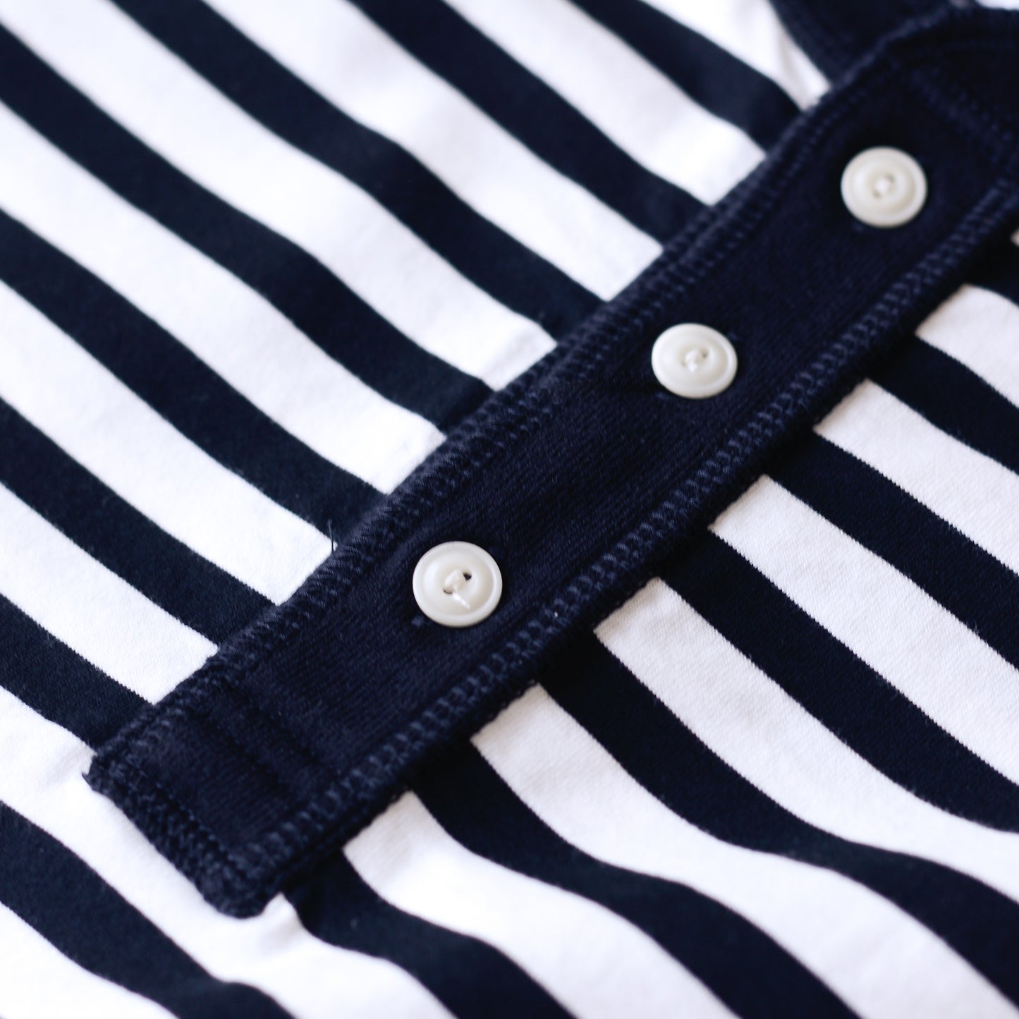 Cotton Striped Henley Neck Pullover Off White×Black