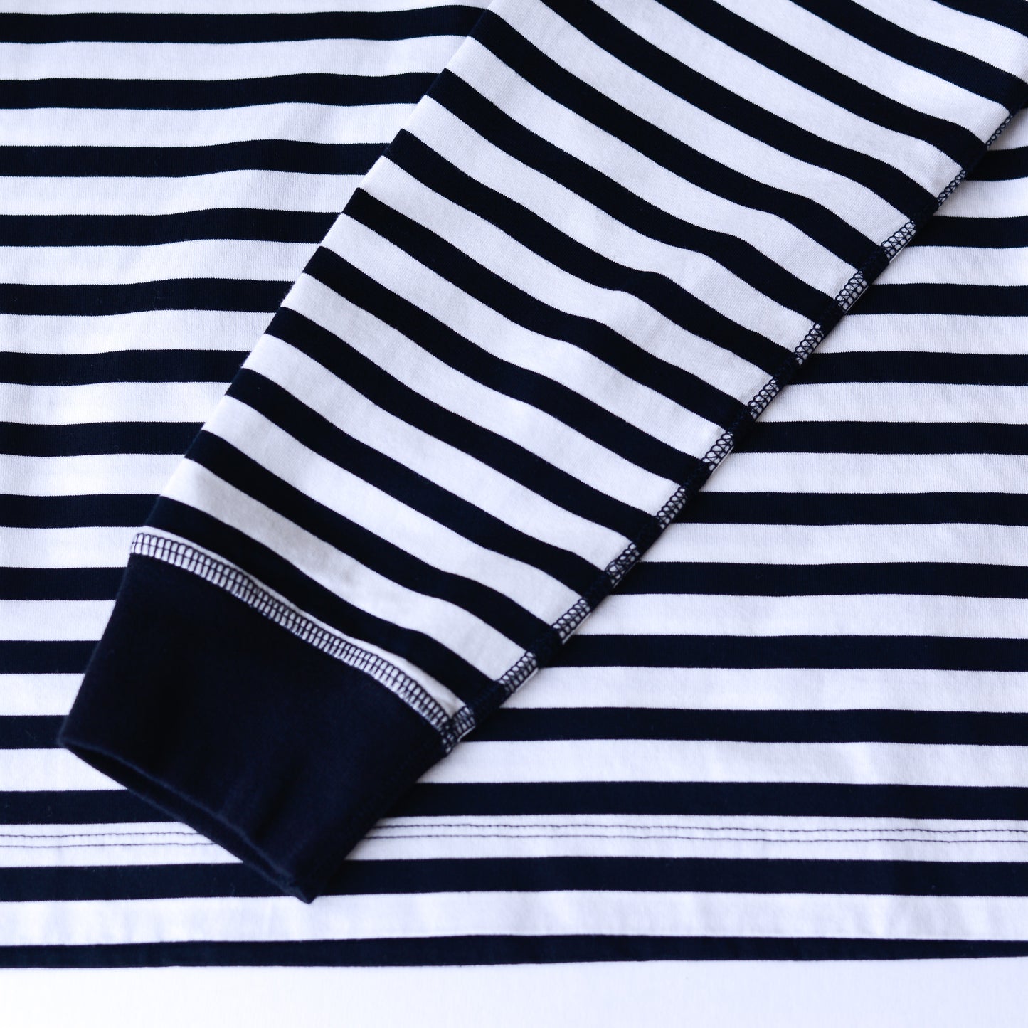 Cotton Striped Henley Neck Pullover Off White×Black