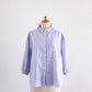 Cotton Linen Frill Collar 3/4 Sleeve Shirt Off White x Navy