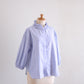Cotton Linen Frill Collar 3/4 Sleeve Shirt Off White x Navy