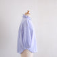 Cotton Linen Frill Collar 3/4 Sleeve Shirt Off White x Navy