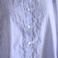 Cotton Linen Frill Collar 3/4 Sleeve Shirt Off White x Navy