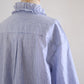 Cotton Linen Frill Collar 3/4 Sleeve Shirt Off White x Navy