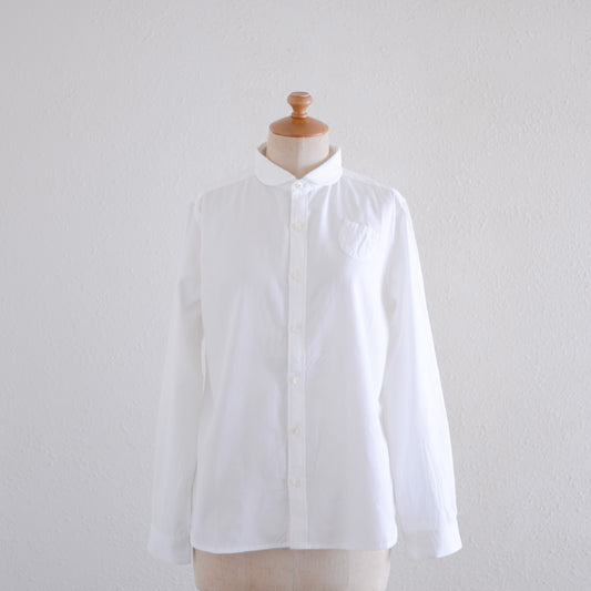 Cotton Mini Pocket Round Collar Shirt White
