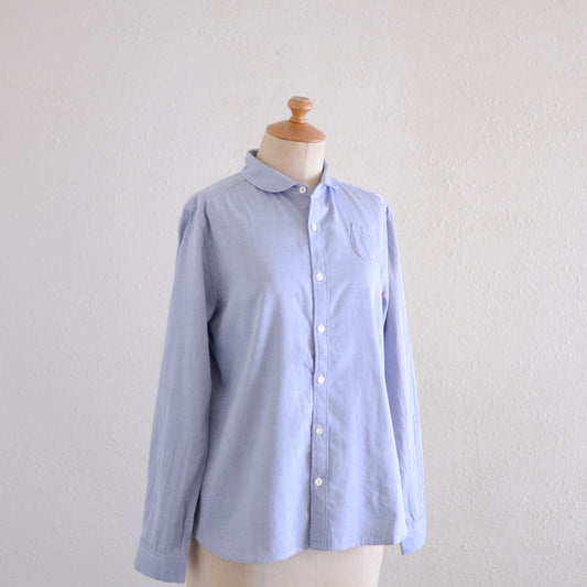 Cotton Mini Pocket Round Collar Shirt Blue