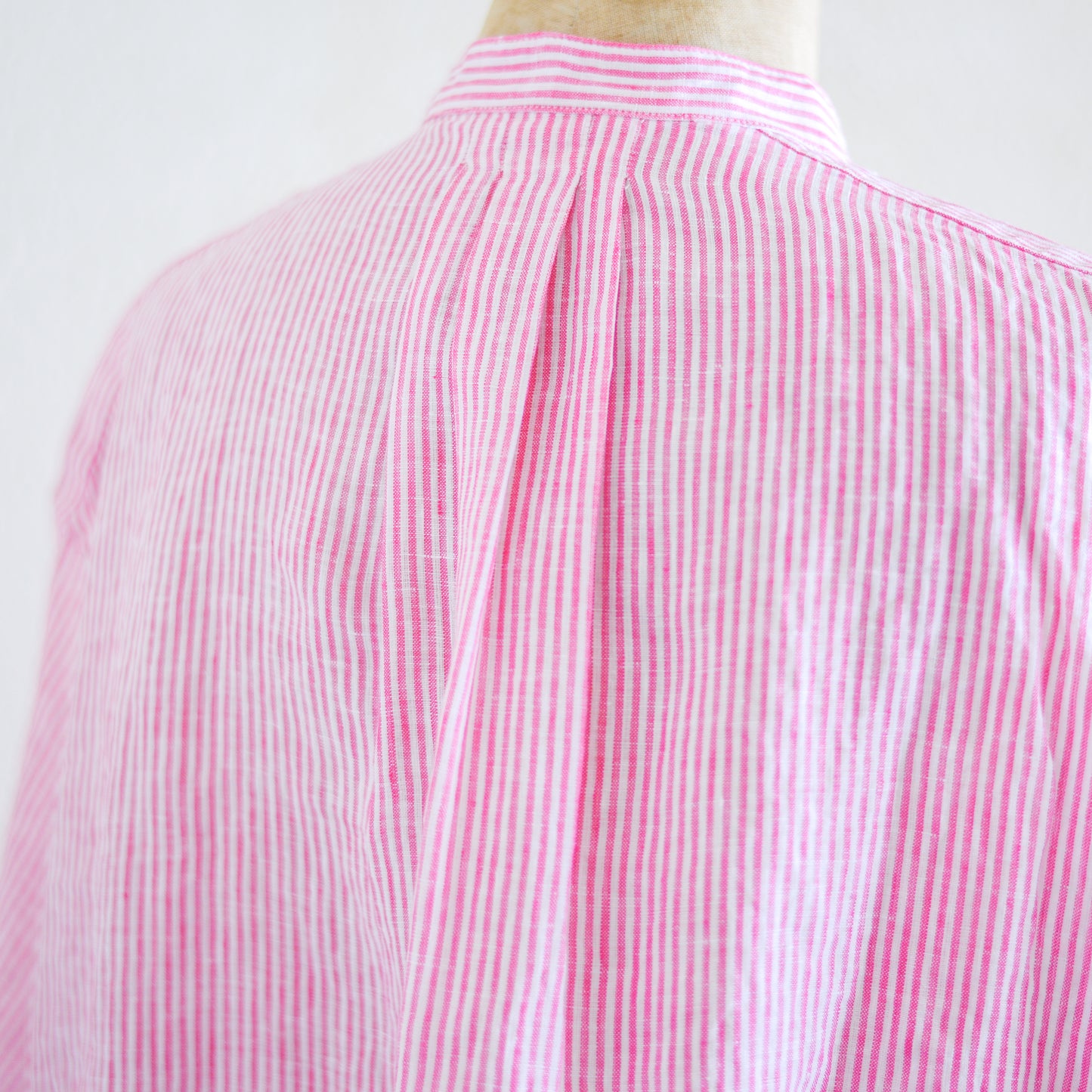 フレンチリネンストライプ半袖シャツ Off White × Pink
