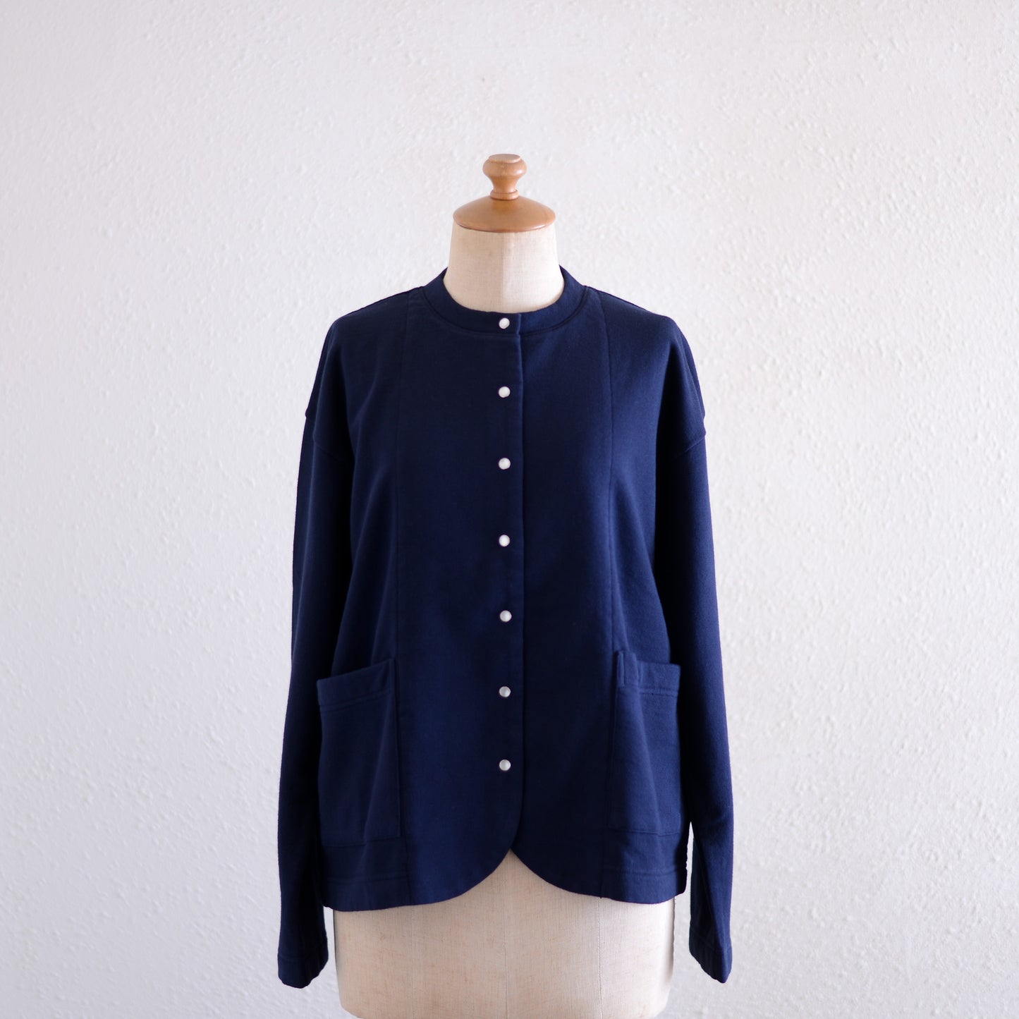 Cotton wool snap cardigan, Navy
