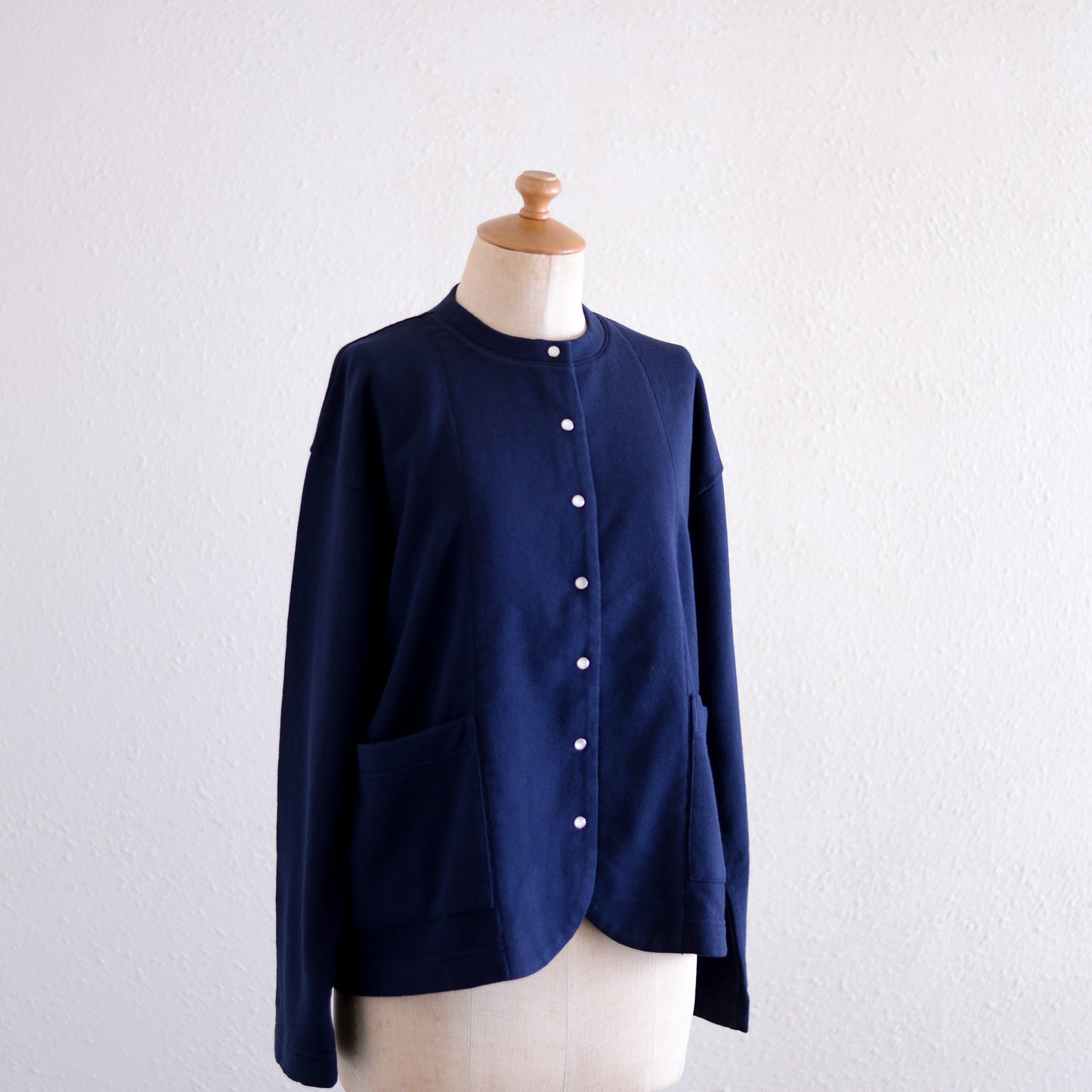 Cotton wool snap cardigan, Navy