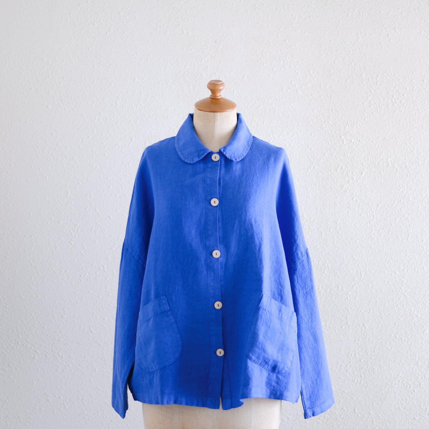 リネンラウンドカラージャケット Blue