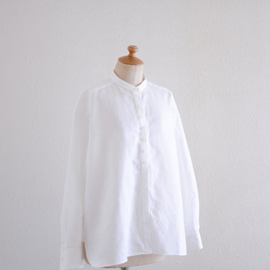 Linen cotton band collar shirt Off White