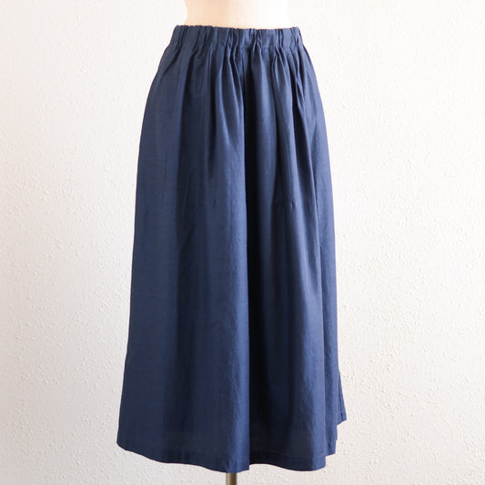 Cotton Cupro Wool Tuck Easy Skirt Black Navy