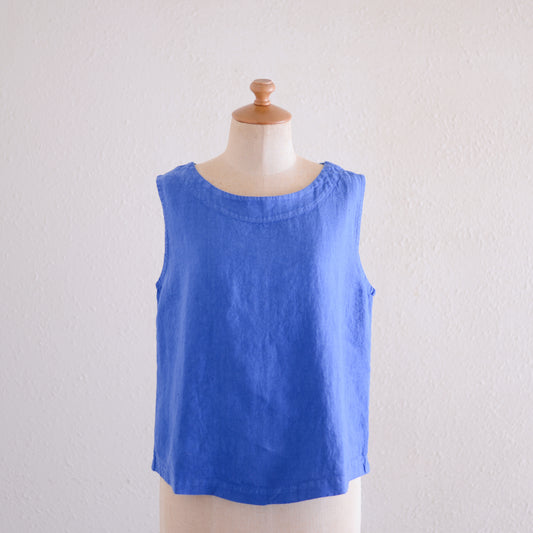 リネンボートネックスリーブレスプルオーバー Blue