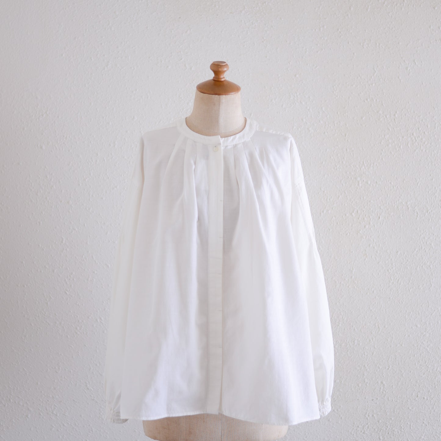 Cotton cupra wool pin tuck 2-way blouse