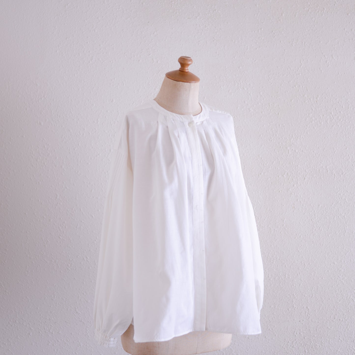 Cotton cupra wool pin tuck 2-way blouse