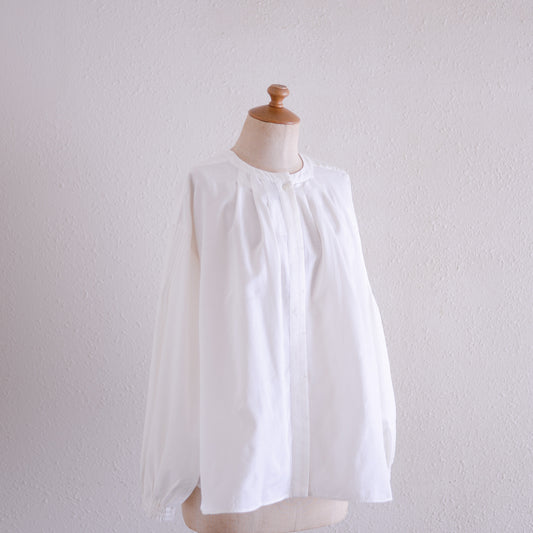 Cotton cupra wool pin tuck 2-way blouse