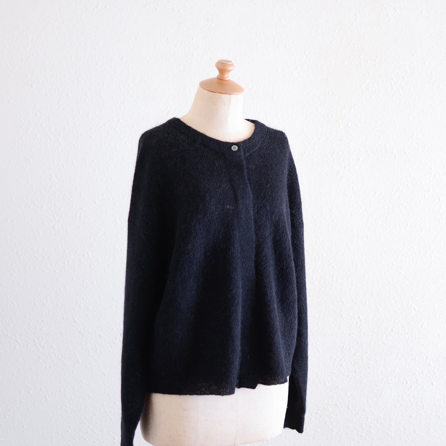 Cotton Cupro Wool Tuck Easy Skirt Black Navy