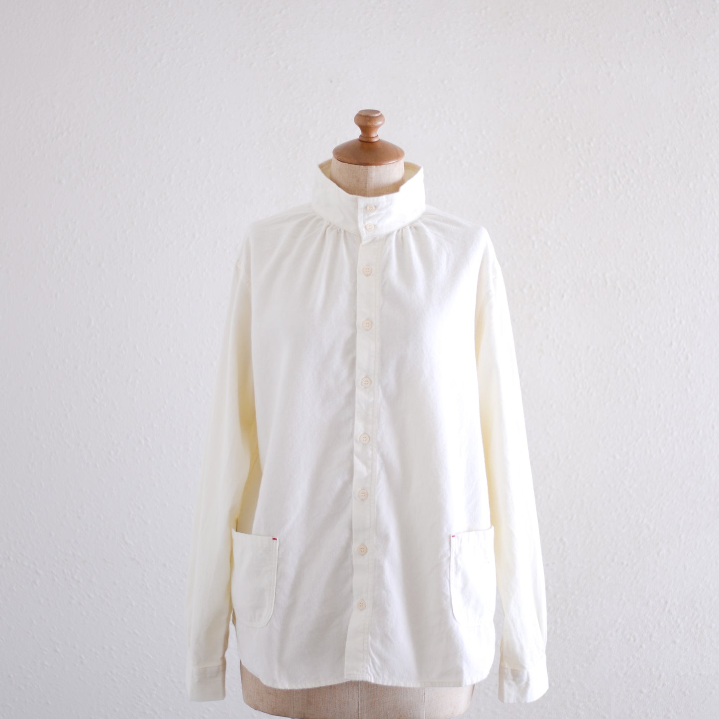 Brushed cotton high neck shirt Off White
