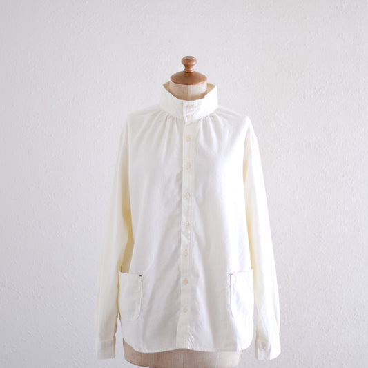 Brushed cotton high neck shirt Off White