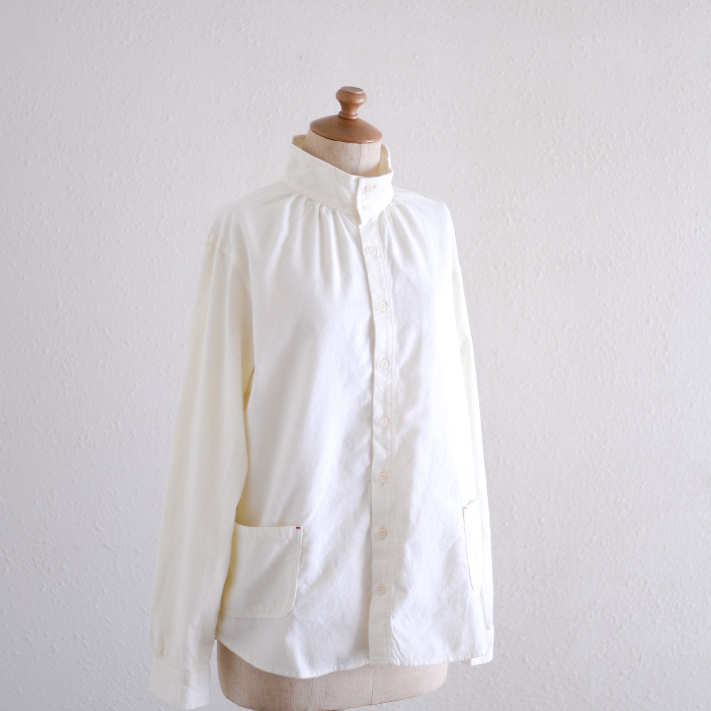 Brushed cotton high neck shirt Off White