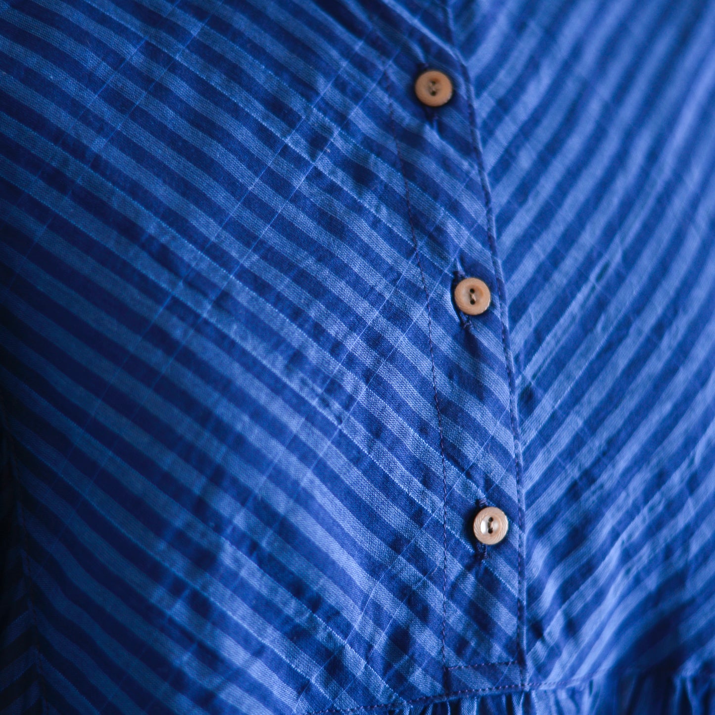 テンセルコットンストライプギャザーブラウス Navy ×Blue