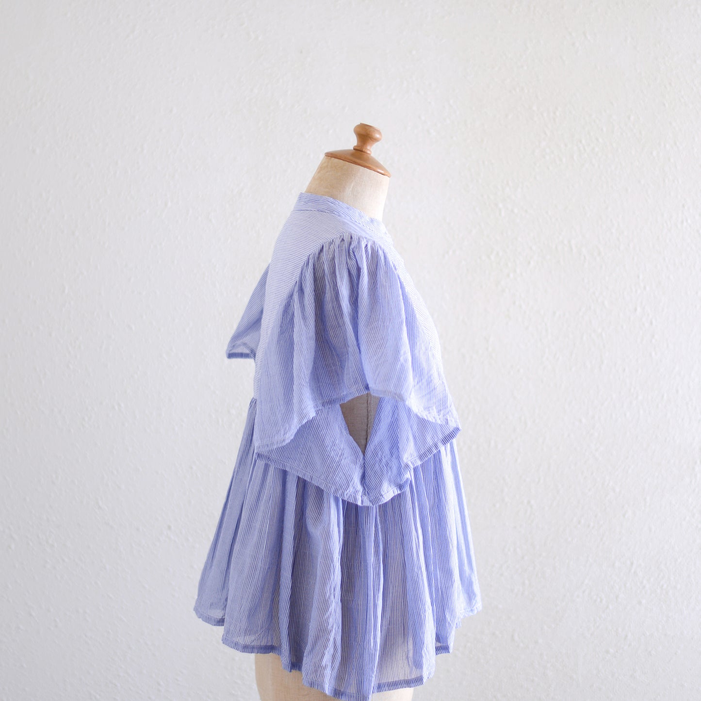 テンセルコットンストライプギャザーブラウス White ×Blue