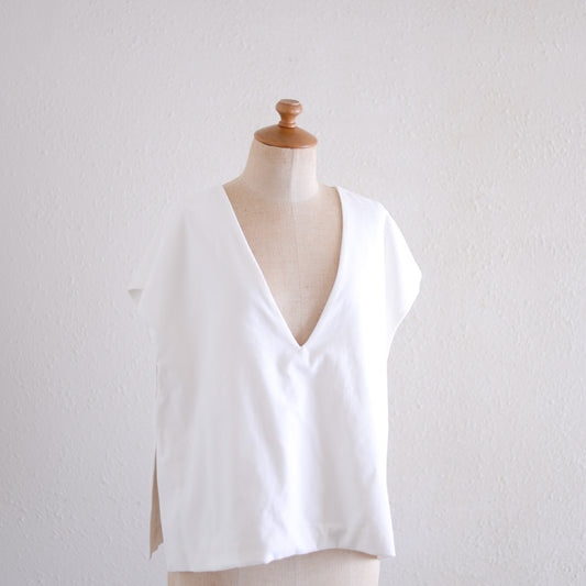 Cotton 2-way V-neck Vest Off White