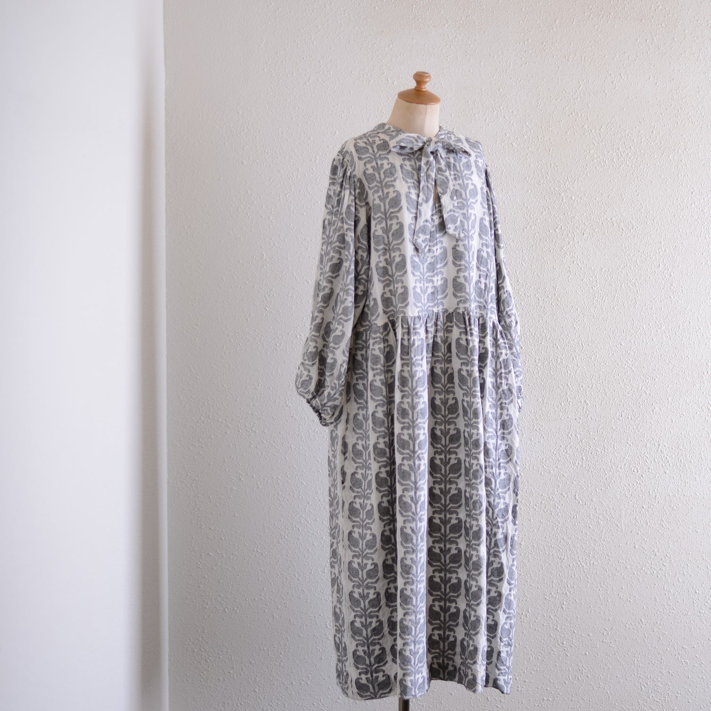 Cotton Jacquard Ribbon Dress, Natural x Black