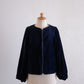 Velvet gathered sleeve short jacket Navy
