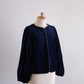 Velvet gathered sleeve short jacket Navy