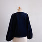 Velvet gathered sleeve short jacket Navy