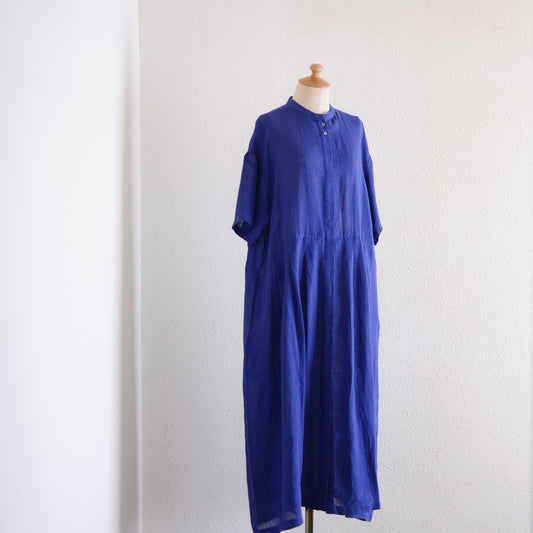 Linen Pleated Dress Navy