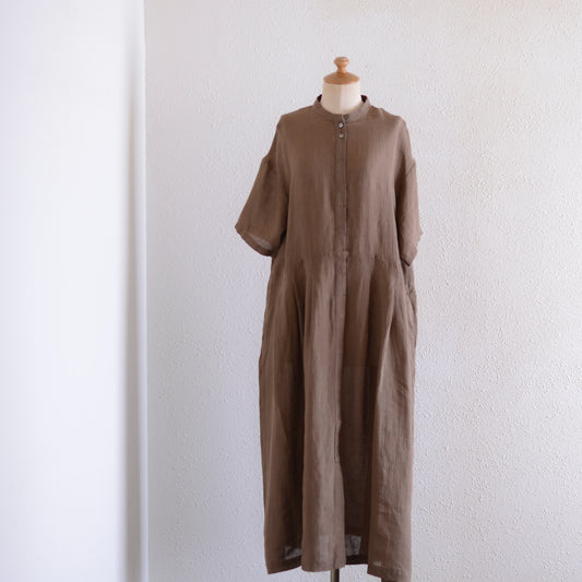 Linen Pleated Dress Mocha
