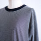 コットンリネン七分袖ボーダーTシャツ Black